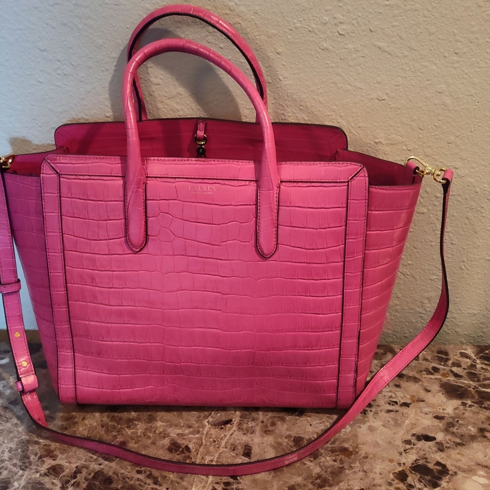 Lauren Ralph Lauren Embossed Leather LARGE Tyler Tote